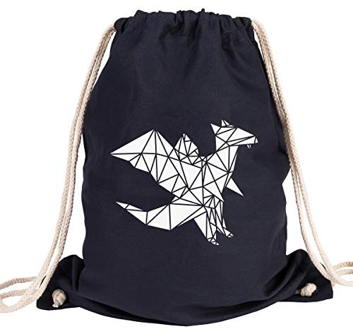 JUNIWORDS Turnbeutel - Wähle ein Motiv & Farbe - Origami Drache (Beutel: Marine Blau, Motiv: Weiß)