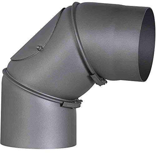 FIREFIX RD150/B Ofenrohrbogen aus 2 mm starken Stahl (Rauchrohr) in 150 mm Durchmesser, für Kaminöfen und Feuerstellen, Senotherm, dunkelgrau, 0-90 Grad verstellbar, mit Reinigungstür, Schwarz