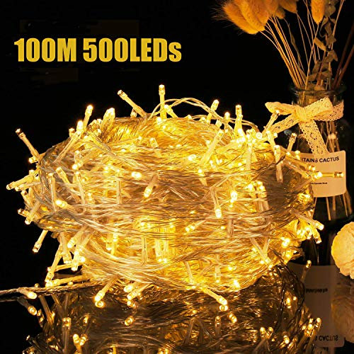 Avoalre 500 LEDs Lichterkette außen 100M, IP44 Wasserdicht warmweiß Lichterkette, 8 Modi mit Memoryfunktion Outdoor Weihnachtsbeleuchtung für Weihnachten Garten Party Geburtstag