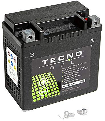 Premium TECNO-GEL Motorrad-Batterie HD14HL-BS = VTB-3 TWIN fürHARLEY DAVIDSON XL 53 883 C Sportster 2004, 12V Gel-Batterie 12Ah, 149x87x144 mm
