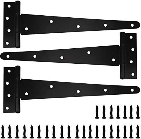 Sandiyago 3 Stück Robuste T-Scharniere 400 mm (16 Zoll), T-Scharnier für Holztür, Schwarz, Passende Schrauben Enthalten