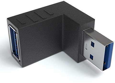 JAMEGA - USB 3.0 Winkel Adapter 90° Grad Winkeladapter | USB A Stecker zu USB A Buchse USB Winkelstecker Kupplung kompatibel mit Allen USB Kabeln