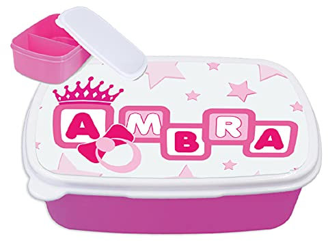 Contenitore Porta Pranzo merenda Bimbi Personalizzabile Dadini Adatto per Il Tuo Bimbo Quando va a Scuola (Rosa)