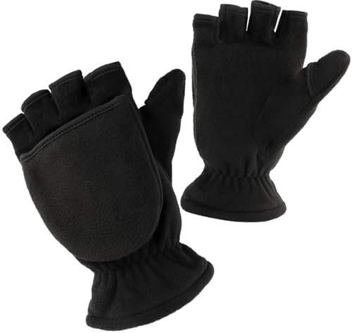 Winterhandschuhe, 1 Paar Winter Warme Handschuhe, Fingerlose Polar Fleece Handschuhe Fäustlinge, Fingerlose Warme Handschuhe Winddichte Handschuhe mit Flip Cover für Männer Frauen (Schwarz, XL)