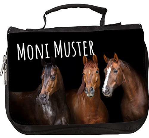 Manutextur Kulturbeutel mit Namen - personalisiert - Motiv Pferd 07 - viele Motive – Kulturbeutel - Größe 23x17x5 cm - persönliches Geschenk mit Wunsch-Motiv und Wunsch-Name
