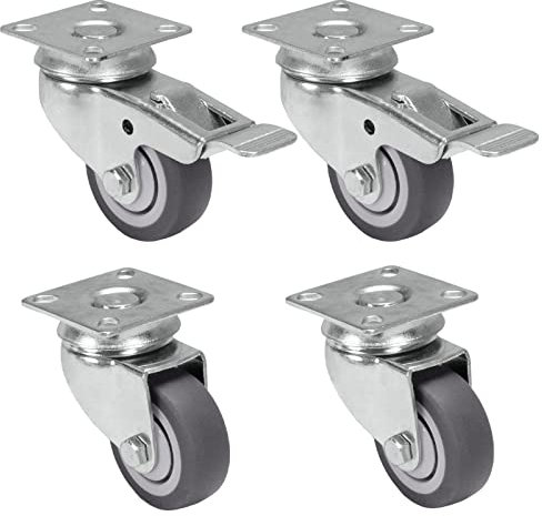 PRIOstahl Transportrollen mit Bremse klein 50mm Rollen für Möbel 4 Rollen Set - bis zu 40Kg pro Rad Möbelrollen Lenkrollen Gummi für Palettenmöbel Schrank Transportroller oder Transportboxen Rollbrett