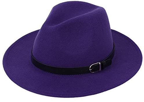 YTGLQAZ Fedora-Hut mit breiter Krempe, klassischer britischer Fedora-Hut, Männer, Frauen, Nachahmung, Wolle, Winter, Filzhüte, Mode, Jazz, Hut, Zubehör, 56–58 cm, lila