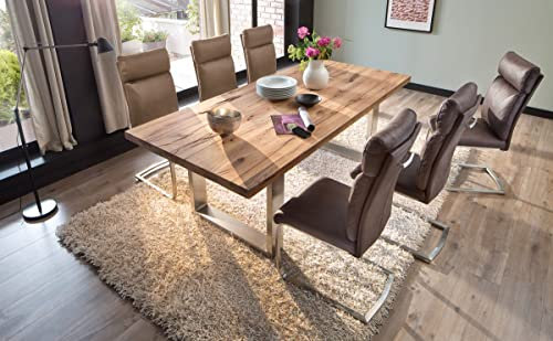 expendio Essgruppe Carson Eiche Bassano massiv 180x76x100 cm + Schwingstuhl Ruby Varianten Tischgruppe Esszimmer, Farbe:braun, Anzahl Stühle:mit 6 Stühlen