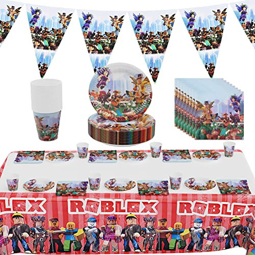 Feste Stoviglie 62 PCS,Party Set,Compleanno Stoviglie,Piatto,Bandiera Triangolare,Tovagliolo,Tazza,Tovaglia,Forniture per Festa,Festa Compleanno per Ragazzo Ragazza