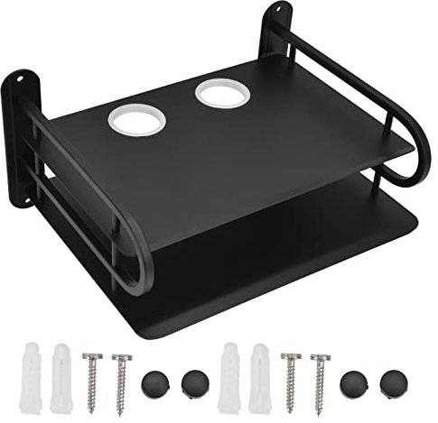 Estante flotante para TV Set Top Box Router Consolas de juegos, Estantes de caja de TV de doble capa Enrutador montado en la pared Estante de caja de cable de DVD Estante de almacenamiento perforado,