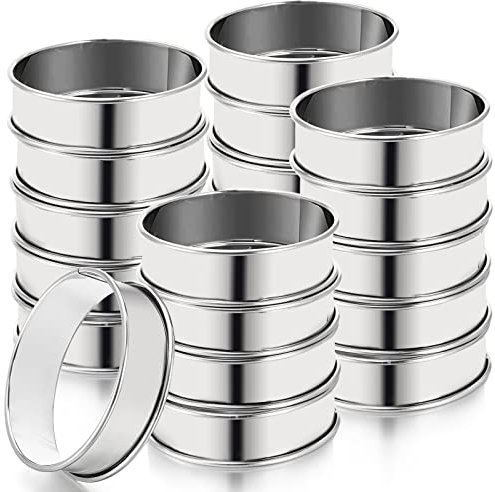 Lyellfe 20 Stück englische Muffin-Ringe, Edelstahl-Ringe, 7,6 cm, doppelt gerollt, antihaftbeschichtet, Muffin-Tart-Ringform, Eiergrill-Herdring für Zuhause, Backen, Lebensmittelherstellung