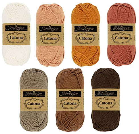 Häkelgarn Set Häkelwolle Baumwolle Scheepjes Catona #6 coffeeshop | 350g Baumwollgarn zum Häkeln und Stricken | 100% Baumwolle