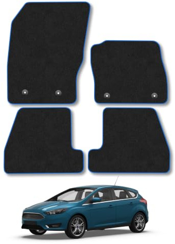 Fits Ford Focus (2015-2018) Carpet Car Mats | Blue Edge Trim Tailored Fit Floor Mats Full Coverage Protection Accessories Easy Clean Anti Slip Made in the UK