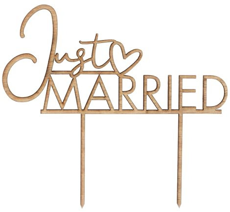 Ginger Ray Tortenaufsatz Just Married aus Holz, Braun, 0,3 x 15 x 13 cm, 20 g