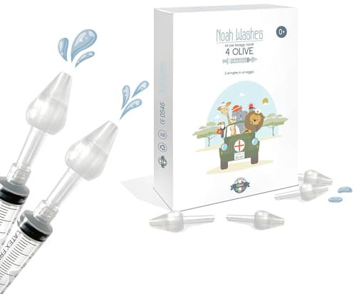 Noah Washes Kit, Lavaggio Nasale Bambini, 4 Olive Nasali e 2 Siringhe per Lavaggi Nasali, Doccia Nasale