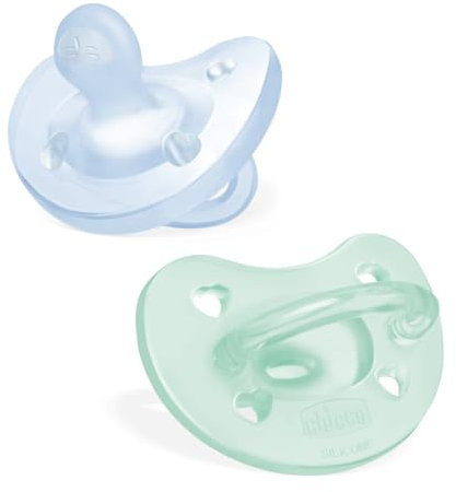 Chicco PhysioForma Ciuccio in Silicone 2-6 Mesi, 2 Pezzi, Set Gommottini 2-6 Mesi, Supportano la Respirazione Fisiologica e Favoriscono il Corretto Sviluppo della Bocca, Azzurro