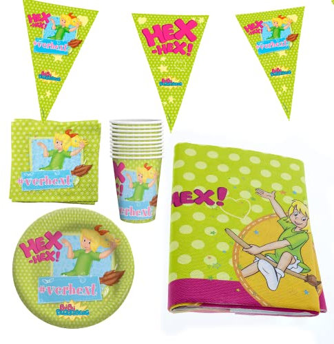 Party Factory `Bibi Bocksberg´ Party-Set Einweggeschirr, 10 Becher, 10 Teller, 20 Servietten, 1 Tischdecke und 1 Wimpelkette