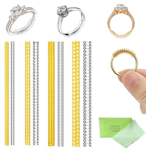 Unsichtbarer Ringgrößenversteller für lose Ringe, 8 Stück, 4 Größen für verschiedene Breiten, Ringversteller, passend für alle Ringe, verschiedene Größen von Ringgrößen, Spiral-Silikonspanner-Set mit