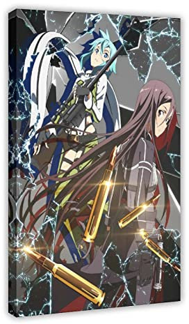 KOURT Sword Art Online II Anime-Leinwand-Poster, Wandkunst, Dekoration, Bild, Gemälde für Wohnzimmer, Schlafzimmer, Dekorationsrahmen: 50 x 75 cm