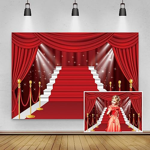 Renaiss 2.5x1.8m Roter Vorhang Bühne Hintergrund Roter Teppich Beleuchtung Fotografie Hintergrund Film Thema Berühmtheit Event Party Banner Kinder Geburtstag Party Dekor Vinyl Foto Requisiten