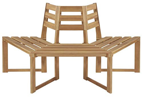Homgoday Baumbank mit Rückenlehne Gartenbank Gartenmöbel Bank Sitzbank Parkbank Holzbank Terrassenbank Halb-Hexagonal 160 cm Massivholz Akazie