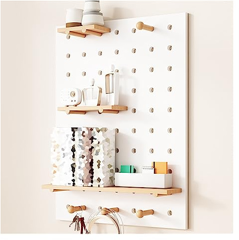 WIGING Hölzern Stecktafel Organizer-Set, An Der Wand Montiert Werkzeug Aufbewahrungshalter Mit Zubehör Für Küche Wohnzimmer Büro Lagerhaus Werkstatt Bastelraum (Color : White, Size : 60x80cm)