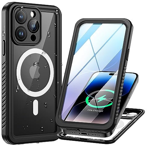 Lanhiem für iPhone 14 Pro Hülle, IP68 Wasserdicht [Kompatibel mit Magsafe] Handyhülle iPhone 14 Pro Magnetisch Case 360 Grad Panzerhülle Outdoor Stoßfest Schutzhülle Cover mit Displayschutz, Schwarz