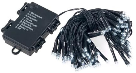 LED Lichterkette für außen und innen mit Batterie | Gesamtlänge 1.000 cm | 8 Leuchtmodi | Timer | grünes Kabel | batteriebetrieben (96 LEDs, kalt-weiß)