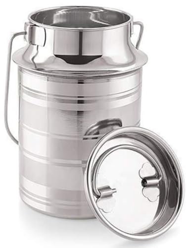 jewellary hub Stainless Steel Metal Milk Barni | Vintage Milk Jug Vases | Oil container | Rustic Milk Cans with Lid (04 Liter)