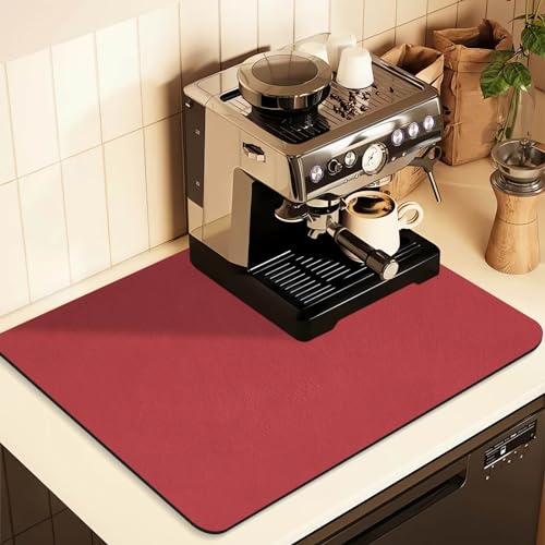 JuSiyley Coffee Mat for Countertops ,Coffee Bar Accessories Fit Under Coffee Maker Espresso Machine,Absorbent Hide Stain Rubber Mat for Countertop ,Dish Drying Mat for Kitchen Counter (Red,12''x19'')
