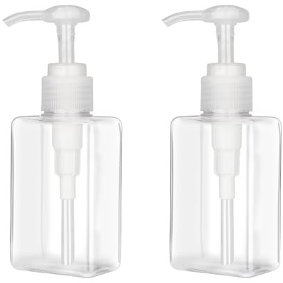 100ml (3.4oz) Pump Bottle Dispenser Jansburg 2 Pack Refillable Flat Square Plastic Lotion Dispenser Leakproof Empty Lotion Pump Bottle for Essential Oil Soap Lotion Shampoo Clear