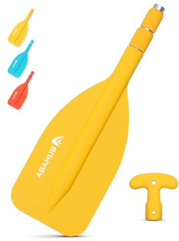 Abahub 1PCS Teleskop Paddel 53-106cm Stechpaddel Notfall Paddel mit T-Griff Leichte Ruder Mini Hilfspaddel Teleskopierbar Aluminiumschaft für Kanufahren Kajkak Schlauchboot, Gelb