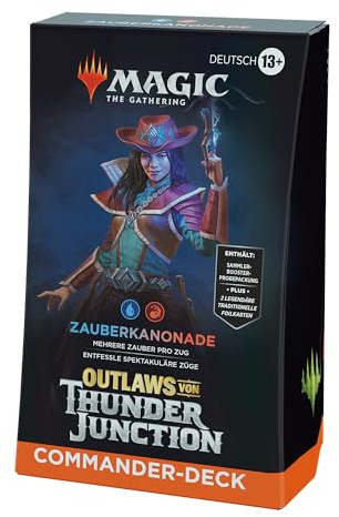Magic: The Gathering – Outlaws von Thunder Junction Commander-Deck – Zauberkanonade (Deck mit 100 Karten, Sammler-Booster-Probepackung mit 2 Karten und Zubehör) (deutsche Version)