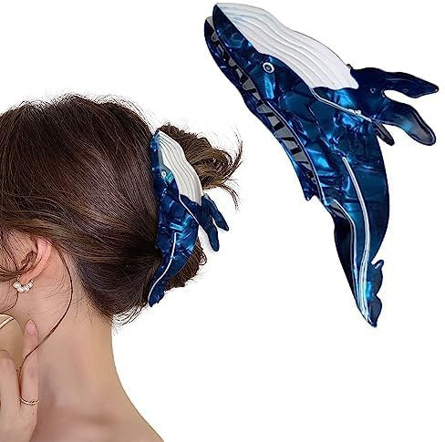 Wal Haarspange, Wal Haarklammer, Whale Hair Clip, Haarklammer Damen, Haarklammern Groß, Haarklammer, Geeignet für Mädchenarbeit, Dating, Freizeit und Partys(Blau)
