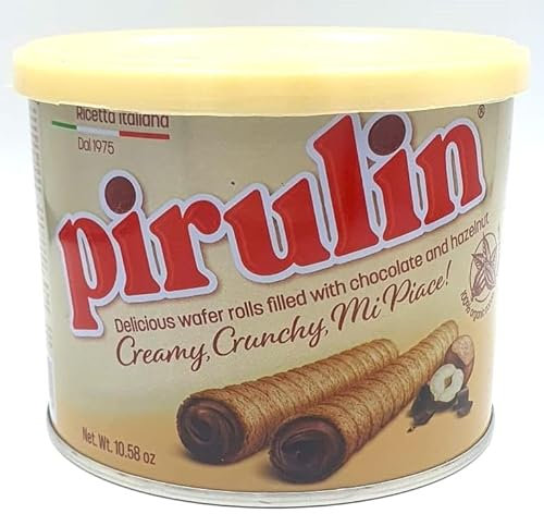 PIRULIN Barquillos Rellenos de Chocolate y Avellana. Lata de 300g