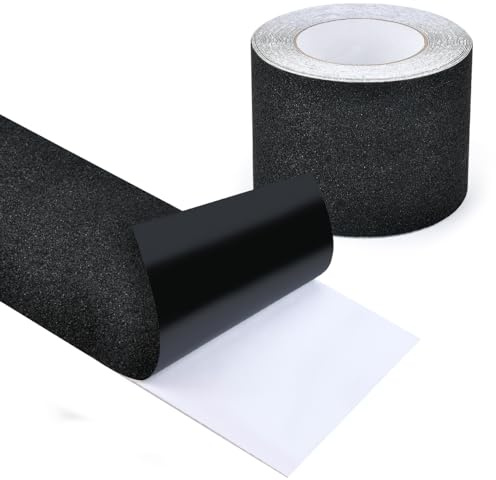 TMBMLPP Antirutsch Klebeband Streifen mit Selbstklebend,10cm x 10m Rutschfest Klebeband,Treppe Stufen Band Kleber,Stark Sicherheitsband Rutschfest für den Innen und Außenbereich,Schwarz