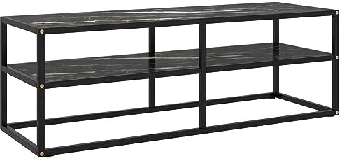 LAPOOH TV-Schrank Schwarz mit Schwarzer Marmor-Optik Glas 120x40x40 cm, TV Lowboard, Fernsehschrank, Fernsehtisch, Fernseher Schrank, TV Sideboard, TV Board, TV Cabinet, TV Bank, TV Kommode
