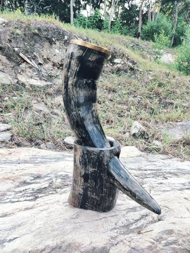Corno da bere realizzato a mano con supporto, corno vichingo per adulti, boccale da birra, tazze in corno fatte a mano, regali per gli amanti del Trono di Spade