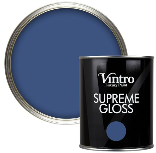 Vintro Paint | Gloss Paint | for Walls | Wood | Trim | Gloss Furniture Paint | Interior & Exterior Use. 1 Litre (Deep Blue - Paris Blue)