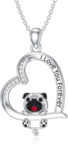 HUKKUN Mops Kette Silber 925 Mops Anhänger Halskette Mops Mops-Schmuck Hunde Mops Geschenke Damen