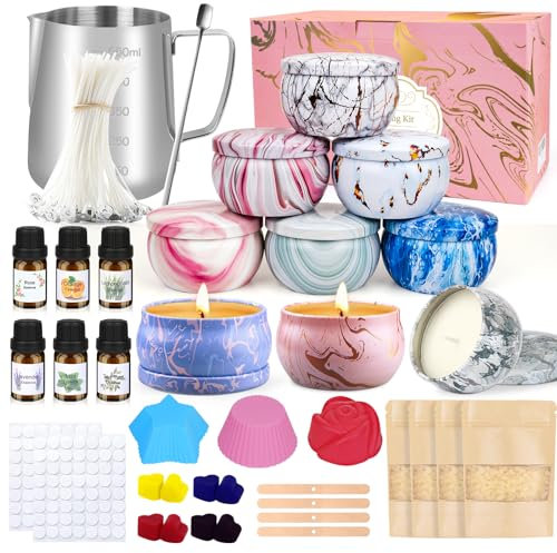 Kerzen Selber Machen Set, DIY Kerzenherstellung Kit Kinder Erwachsene,Weihnachten Duftkerzen Geschenk Set mit 4x122g Bienenwachs, 9 Kerzendosen, 6 Duftöl, 8 Farbblöcken, Kerzen Gießen Set & Zubehör