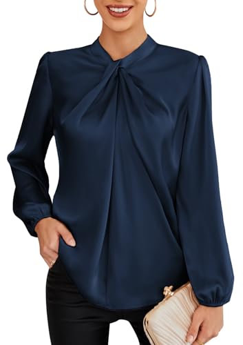 GRACE KARIN Long Sleeve Tops Women Summer Prom Blouse Retro Long Lantern Sleeve Loose Fit Shirt Navy Blue XL