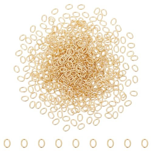 UNICRAFTALE 600 Pcs Real 18K Gold Plated Jump Ring Stainless Steel Open Jump Rings 3mm Long Oval Jumps Rings Golden Rings Metal Connectors Rings for DIY Earring Bracelet Pendant Jewelry Accessories