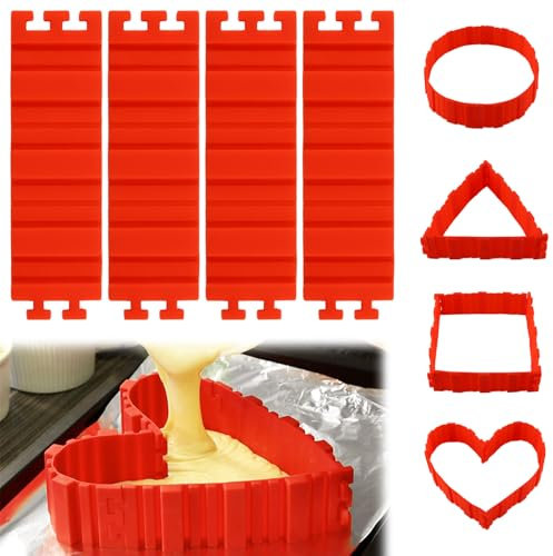 Moldes Reposteria, Dwafill 4 Pack Moldes Reposteria, Ajustable, Creativo DIY Molde Bizcocho Silicona Desmontable, Moldes Reposteria Silicona Navidad, Cumpleaños, Fiestas, Vacaciones