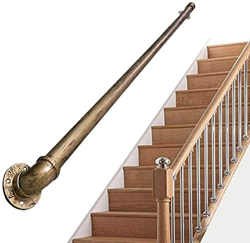Pasamanos de latón antiguo para escaleras para interiores y exteriores, barandillas de montaje en pared, barandillas de escalera (tamaño: 90 cm)