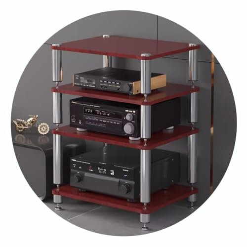 ZYJIX Av-Regal Mit Stoßdämpfenden Füßen – HiFi-ständer Für Audio-Video-Komponenten, 2/3/4-stufiges HiFi-Rack, Plattenspielerständer Und Schrank(Size:60 * 48 * 80cm(4Tier),Color:Rot)