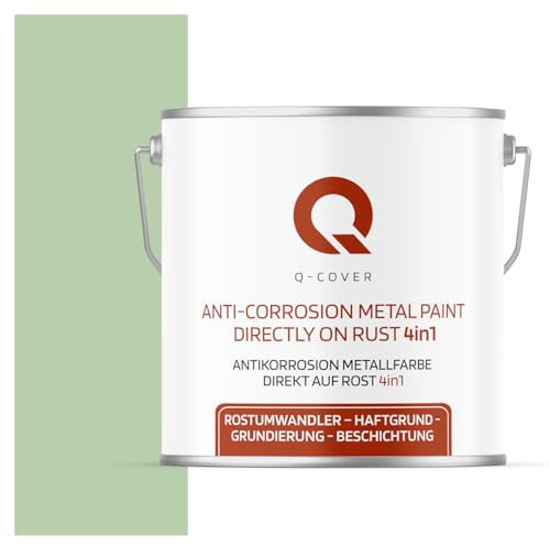 Q-COVER ANTIKORROSION METALLFARBE DIREKT AUF ROSR 4 IN 1 Weißgrün RAL 6019 5L HALBMATT ANTI-ROST METALLSCHUTZLACK METALLLACK METALLSCHUTZFARBE RAL FARBE FÜR METALL