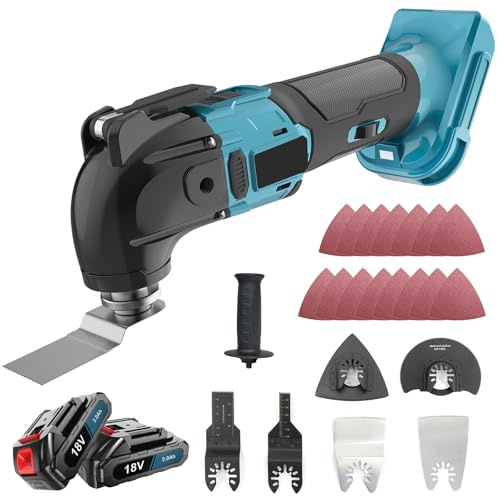 Cordless Oscillating Tool for Makita 18V Battery, Brushless Oscillating Multi Tool with 2PCS 3.0Ah Battery, 6 Variable Speed, 4° Oscillation Angle for Cutting Sanding Scraping, 23Pcs Accessories