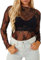HAWILAND Mesh Tops for Women Long Sleeve Sexy Lace Shirt Elegant See Through Sheer Blouses for Going Out Party Clubbing-Black-X-Large