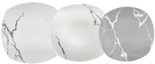 Servizio Piatti 38 Pezzi Per 12 Persone | Resistente Porcellana Bianca e Grigia Design Moderno Marmorizzato Elegante Raffinato | Uso Quotidiano, Occasioni Speciali, Lavabile in Lavastoviglie